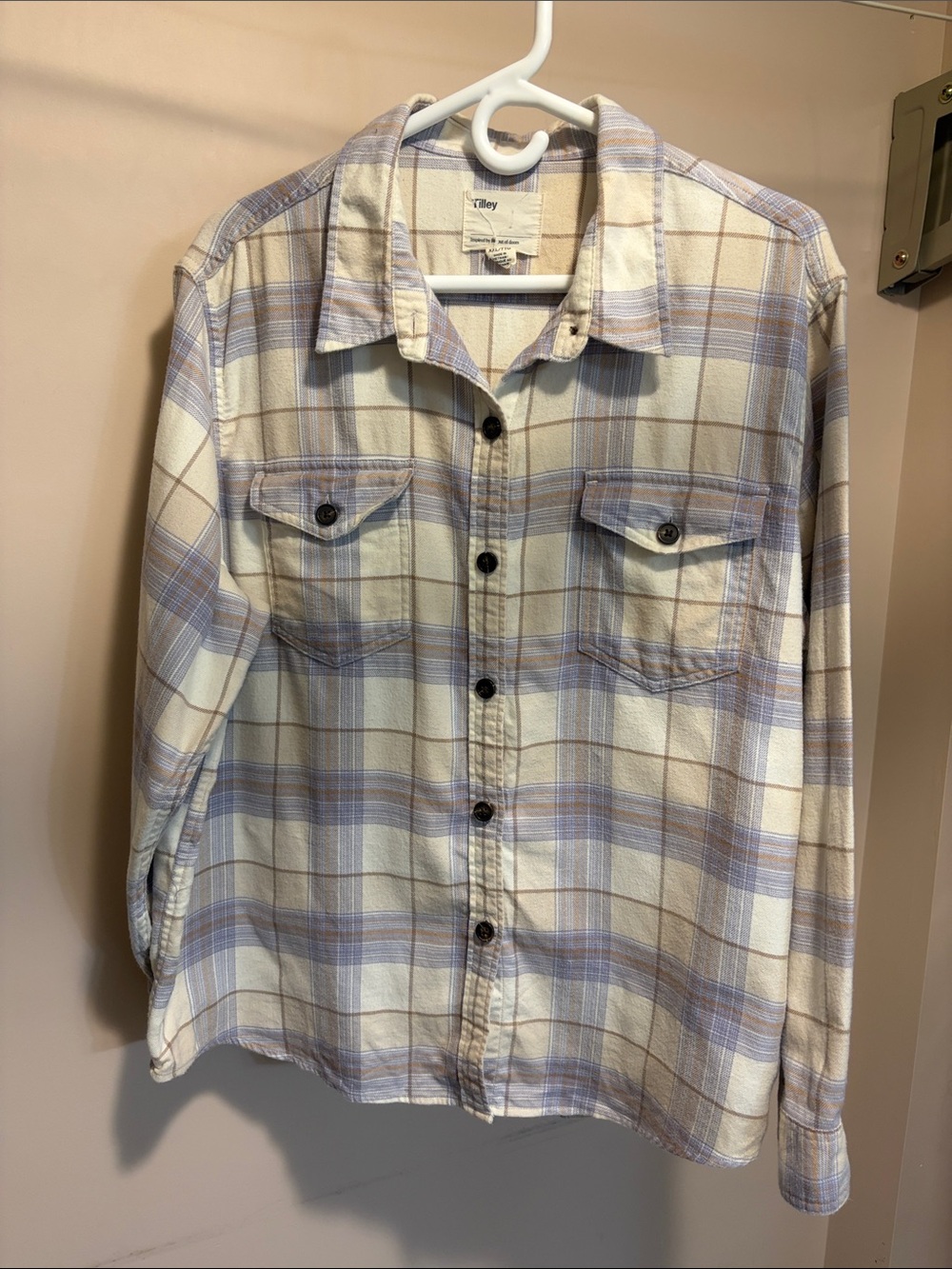 Tilley Cream & Light Blue Plaid Button-Down Shirt